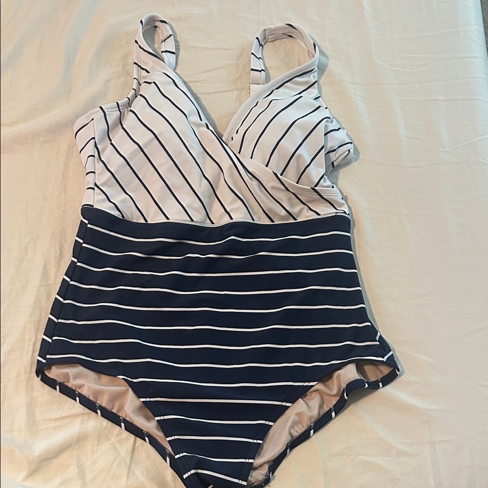 Kona Sol Navy and White Striped One Piece Swimsuit